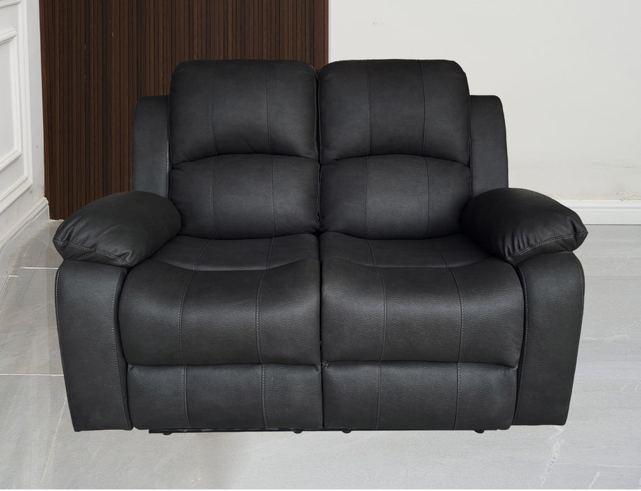Boston 2 Seater Leather Look Fabric Manual Recliner Charcoal Black
