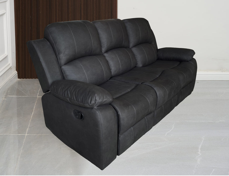 Boston 3 Seater Leather Look Fabric Manual Recliner Charcoal Black