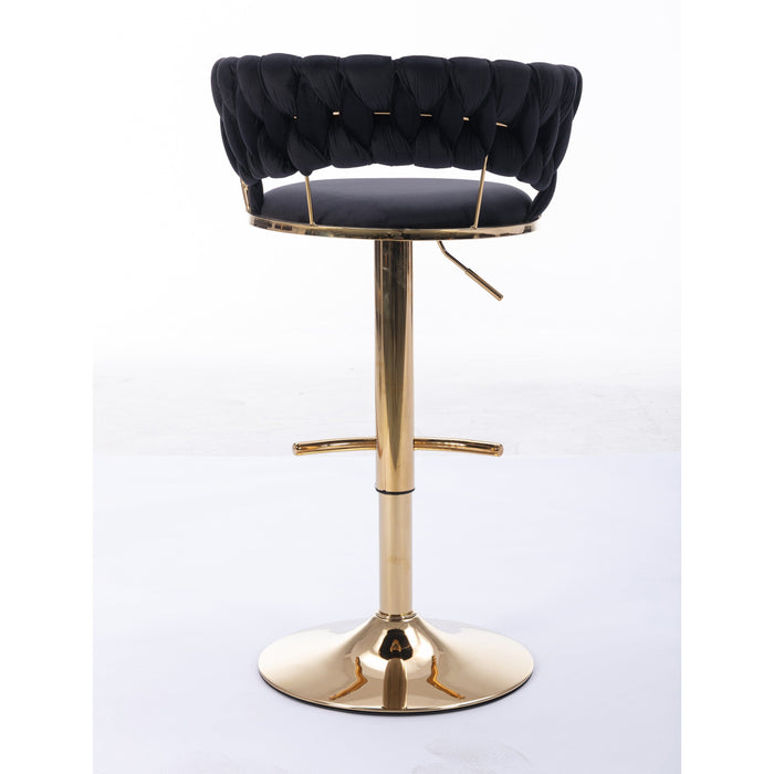 Rusafa Black Velvet & Gold Gas Lift Bar Stool