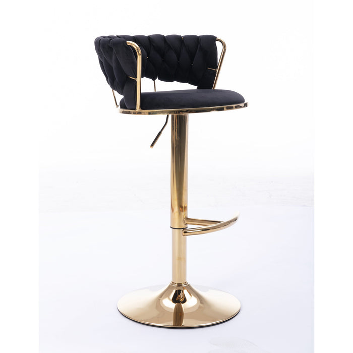 Rusafa Black Velvet & Gold Gas Lift Bar Stool
