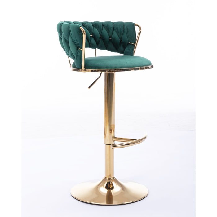 Rusafa Emerald Velvet & Gold Gas Lift Bar Stool