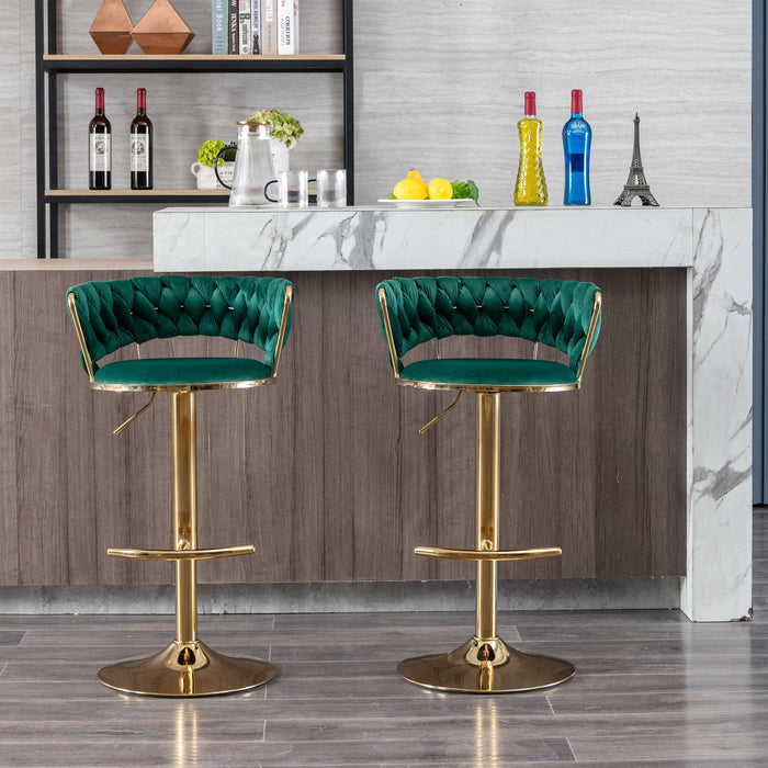 Rusafa Emerald Velvet & Gold Gas Lift Bar Stool