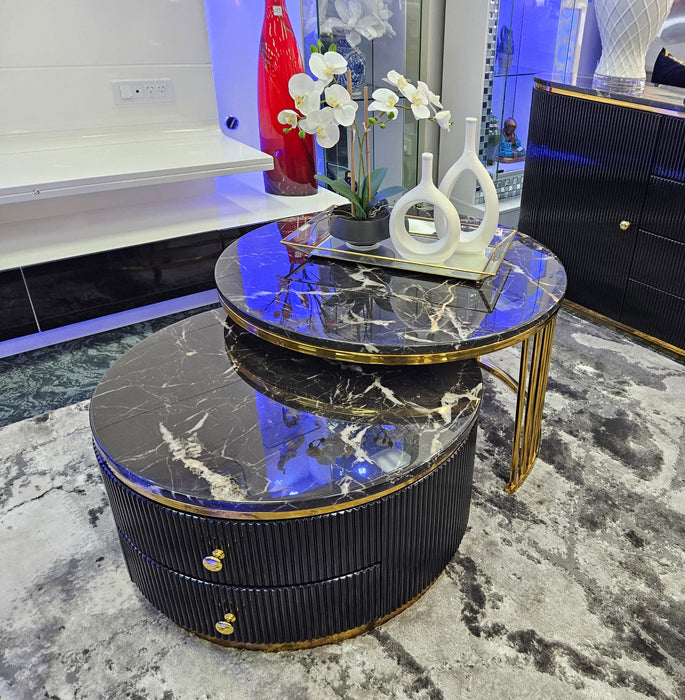 Modern 2 Piece Black Amari Round Coffee Table