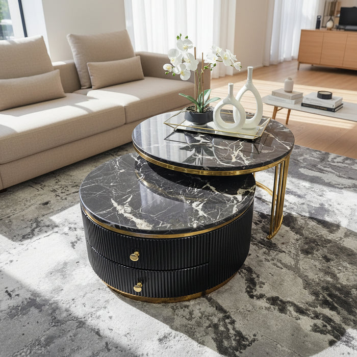 Modern 2 Piece Black Amari Round Coffee Table