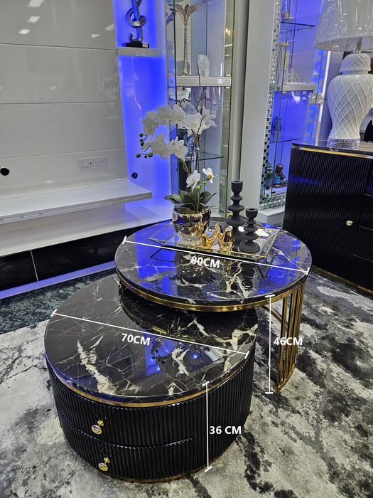 Modern 2 Piece Black Amari Round Coffee Table