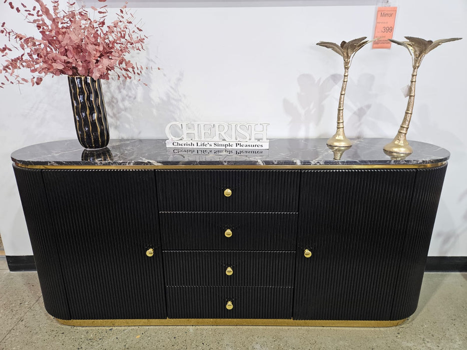 Black Amarelle 1.8m 4 Drawer 2 Door Marble Buffet