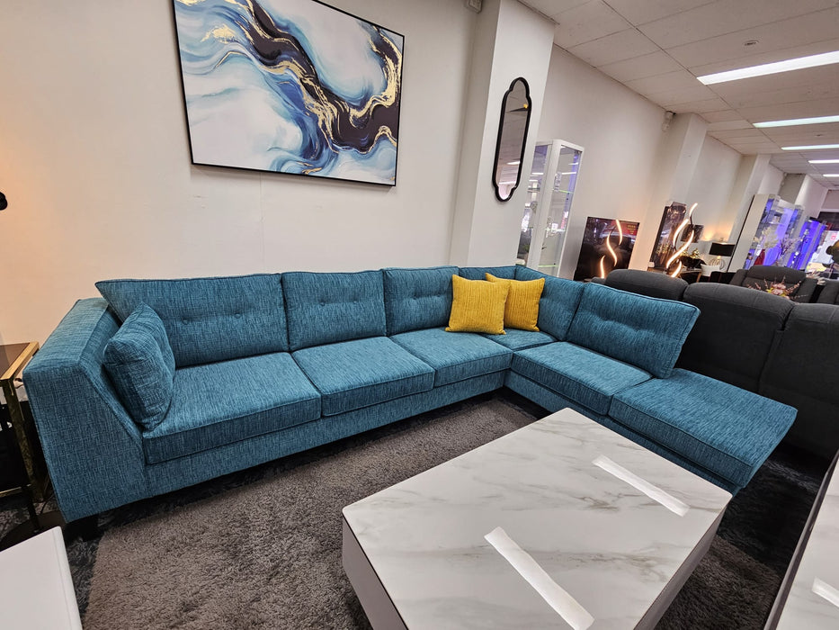 Peacock 6 seater Fabric Corner Lounge With Chaise