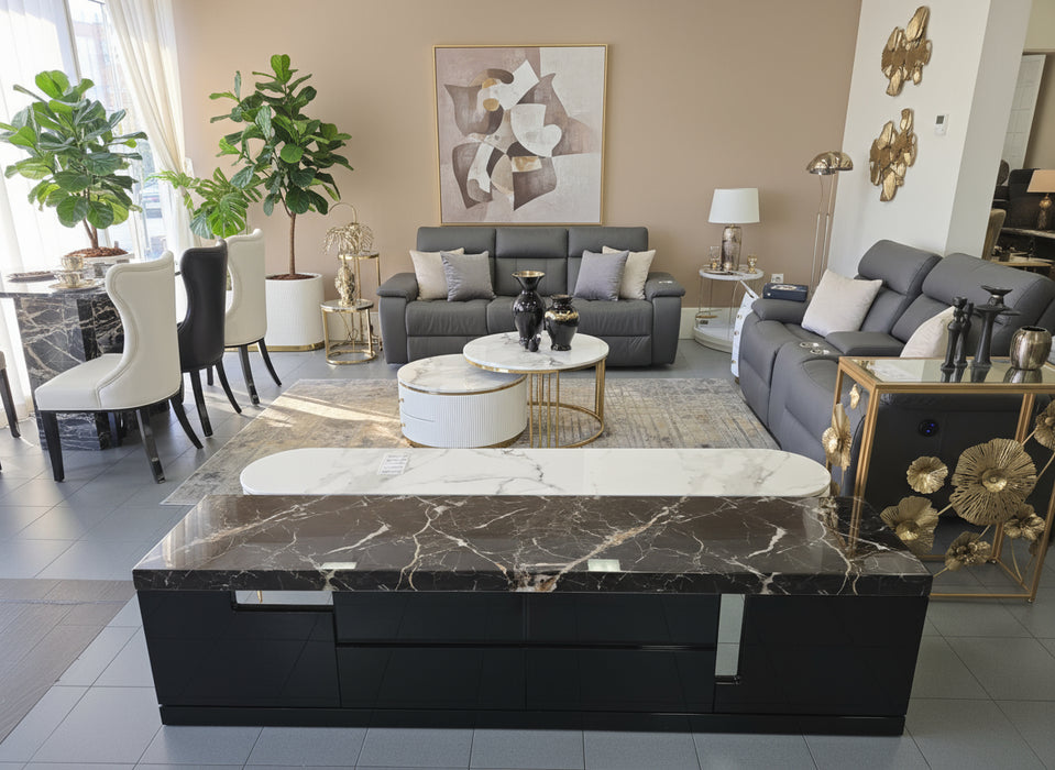 Carmela 2.0m Marble Entertainment Unit - Espresso Black