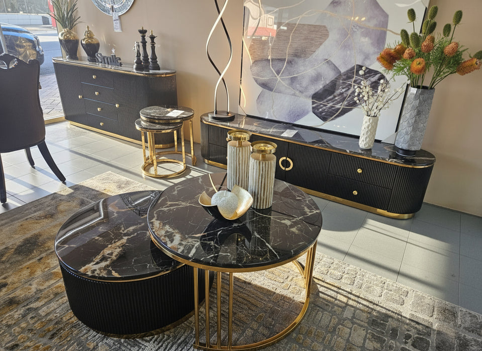 Modern 2 Piece Black Amari Round Coffee Table