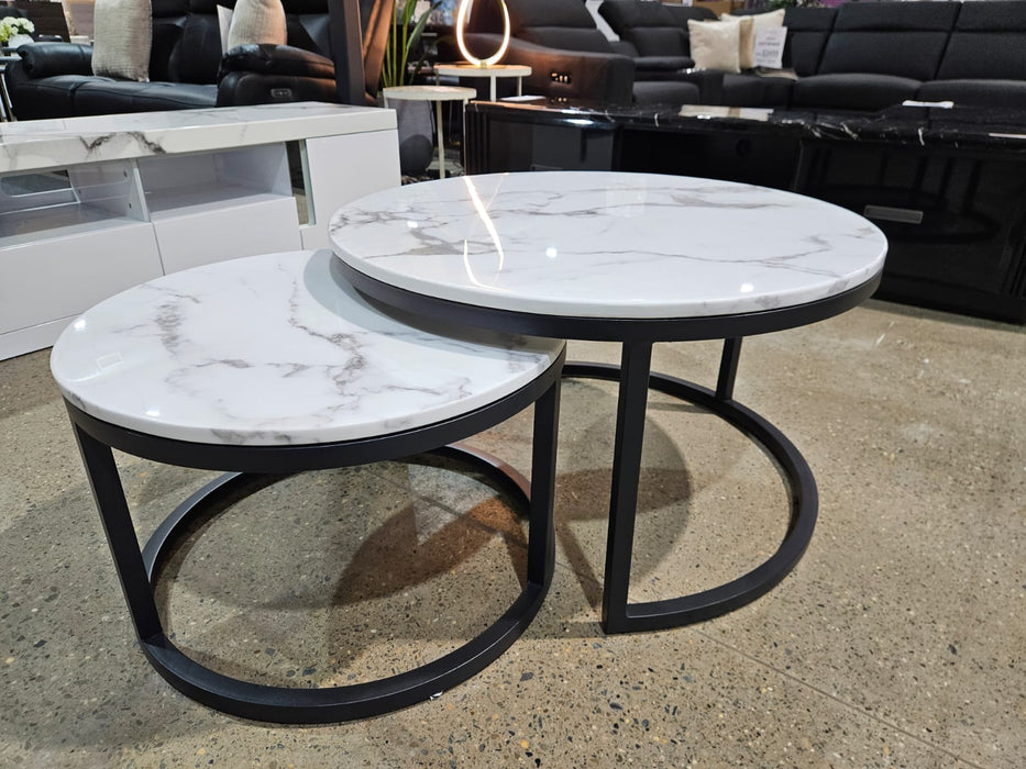 Lindy 2 Piece Round Marble Coffee Table, White Black