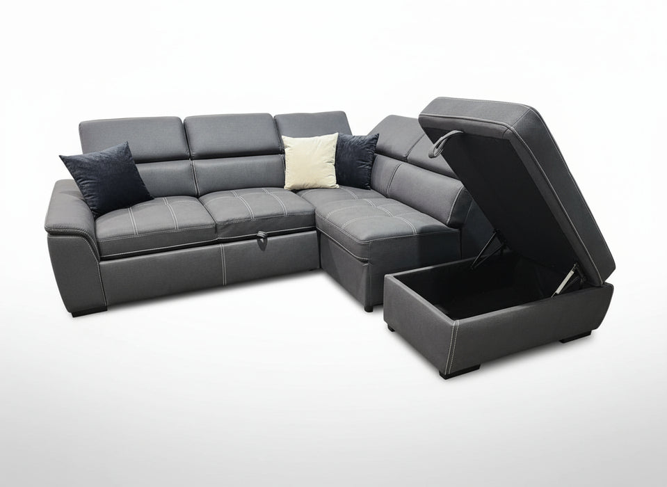 Portland 5 Seater Leather-Look Fabric Sofa Bed with Storage, Charcoal