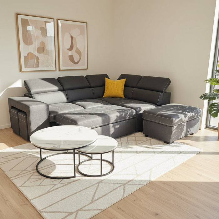Portland 5 Seater Leather-Look Fabric Sofa Bed with Storage, Charcoal