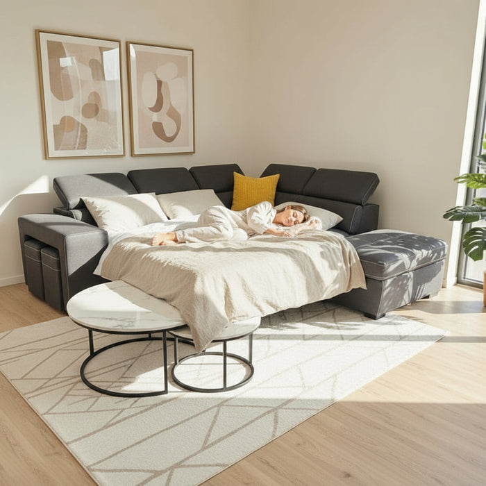 Portland 5 Seater Leather-Look Fabric Sofa Bed with Storage, Charcoal