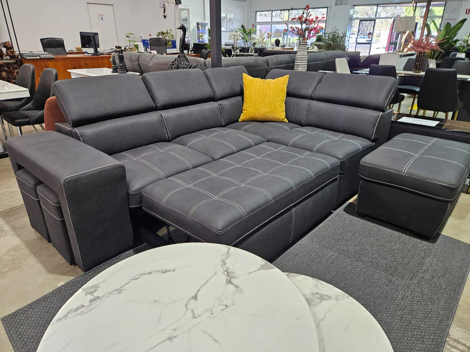 Portland 5 Seater Leather-Look Fabric Sofa Bed with Storage, Charcoal