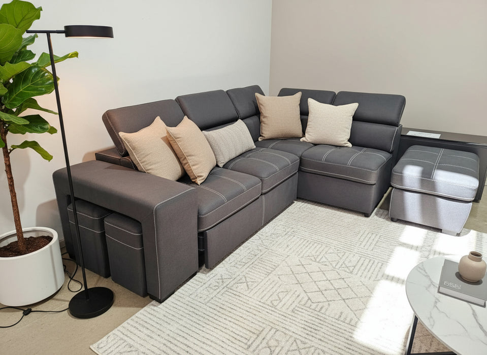 Portland 5 Seater Leather-Look Fabric Sofa Bed with Storage, Charcoal