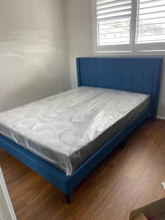 Samson Upholstered Queen Bed Frame, Blue