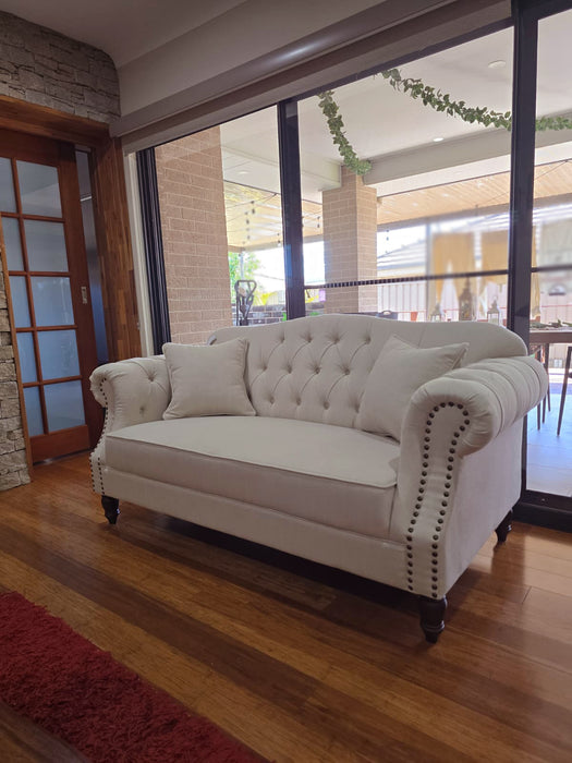 2 Seater Beige Vaucluse Buttoned Sofa