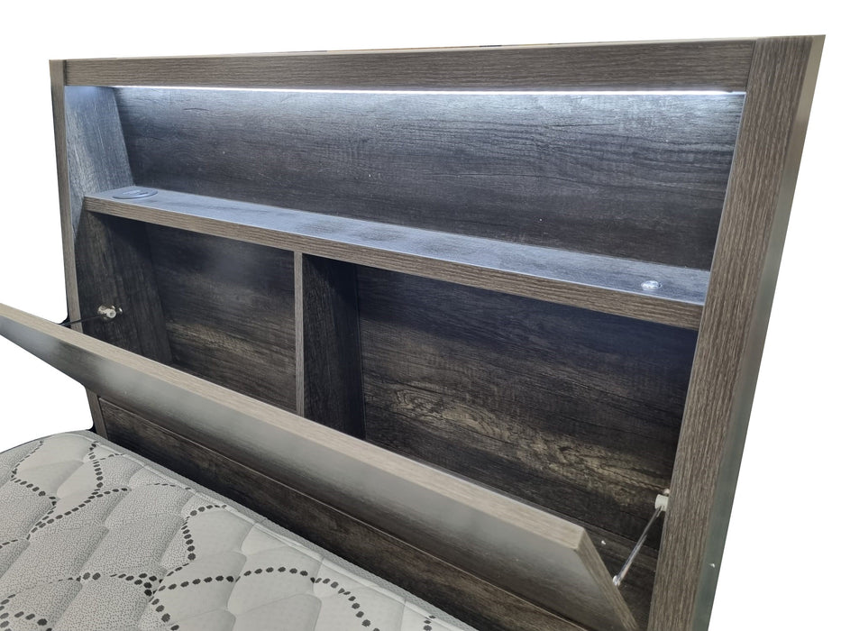 Charcoal Metura Gas Lift Storage Bed Frame - Options: Size