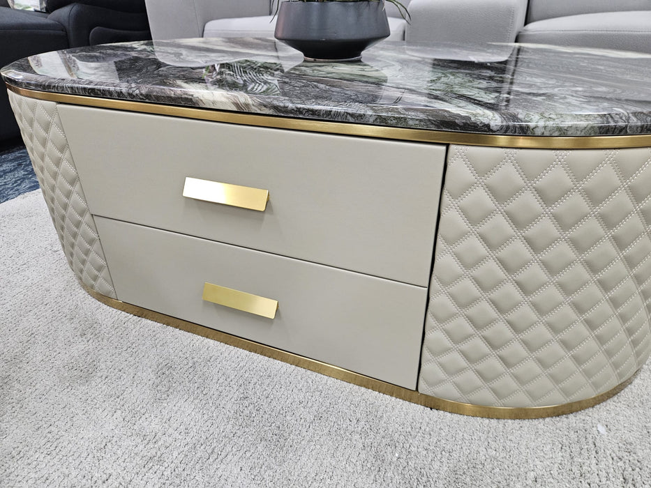 Charlotte Beige Oval Marble Leather Coffee Table