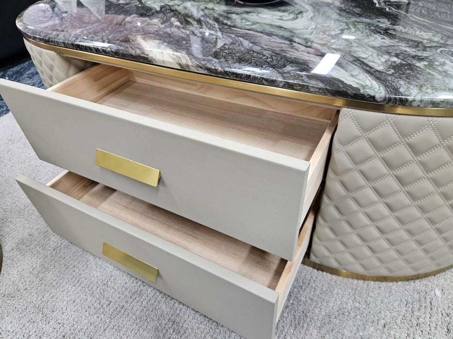 Charlotte Beige Oval Marble Leather Coffee Table