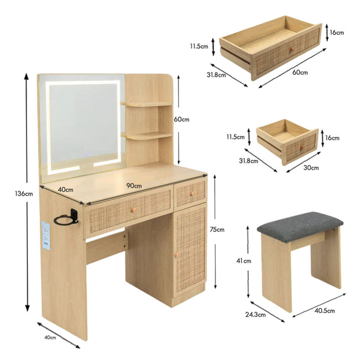 Luna Dressing Table with LED Mirror & Stool Set