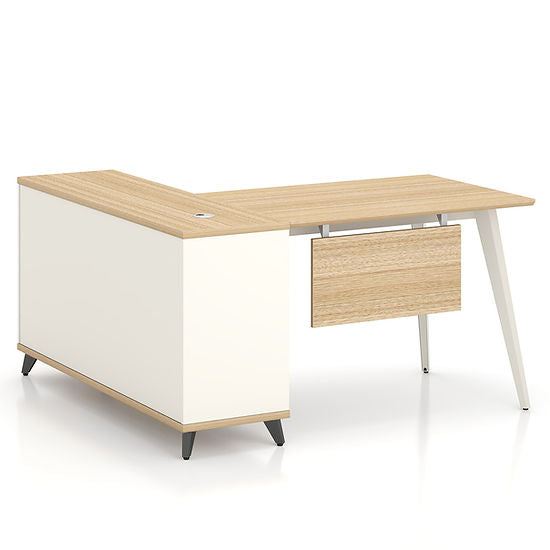 London 1.4m L-shaped Executive Desk Rhine Light Oak and White