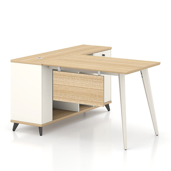 London 1.4m L-shaped Executive Desk Rhine Light Oak and White