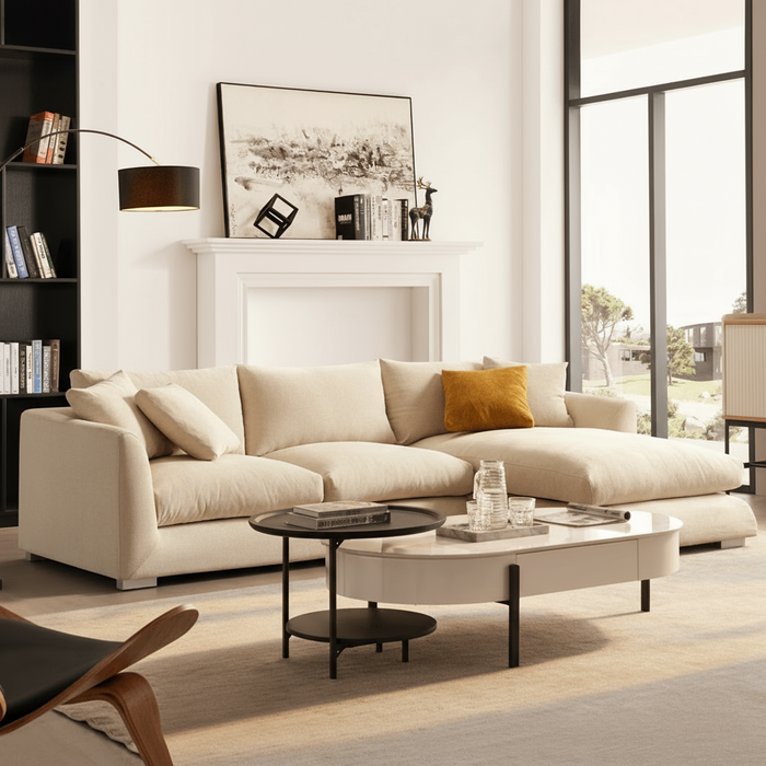 Havana 3 Seater Fabric Sofa with Chaise Beige