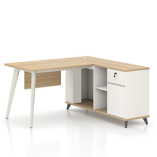 London 1.4m L-shaped Executive Desk Rhine Light Oak and White