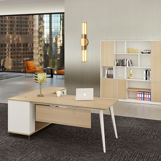 London 1.4m L-shaped Executive Desk Rhine Light Oak and White