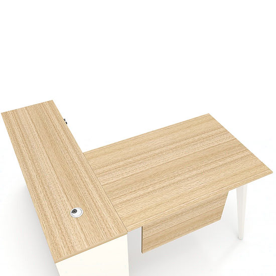 London 1.4m L-shaped Executive Desk Rhine Light Oak and White