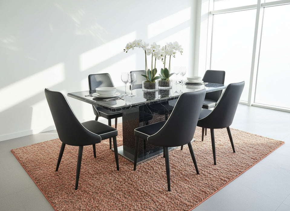 6 Seater Brighton Marble Dining Table with 6 Chairs Set