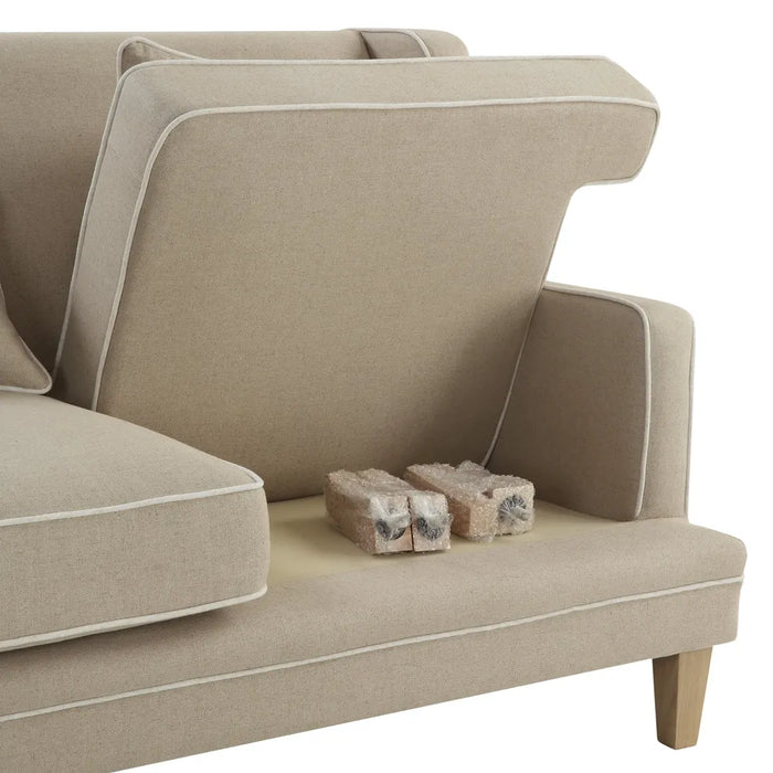 2 Seater Natural Bondi Hamptons Sofa with White Piping