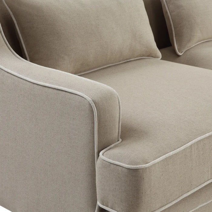 2 Seater Natural Bondi Hamptons Sofa with White Piping