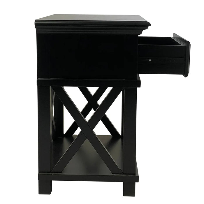 Black Hamptons 1 Drawer Bedside Table