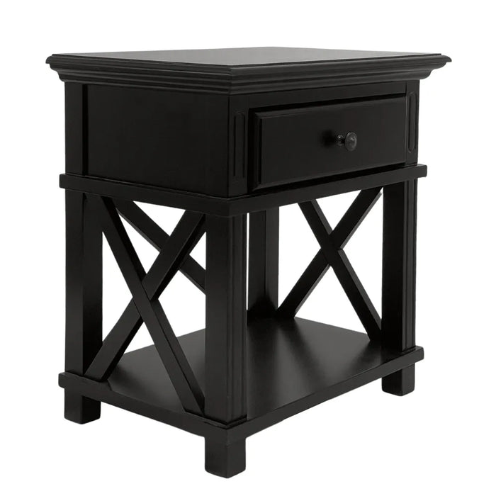 Black Hamptons 1 Drawer Bedside Table