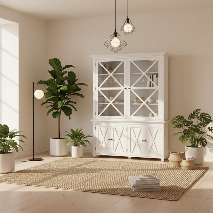 Sorrento Large Glass Door Hamptons Cabinet White