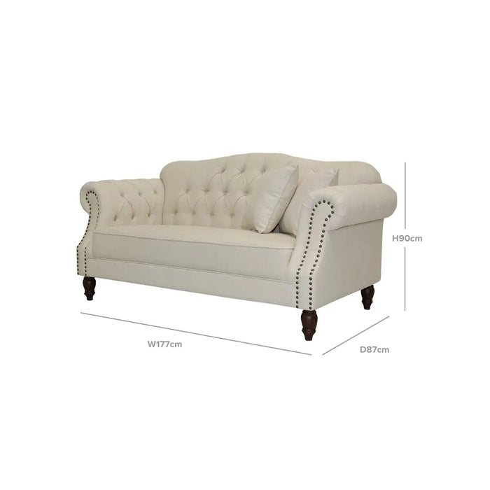 2 Seater Beige Vaucluse Buttoned Sofa