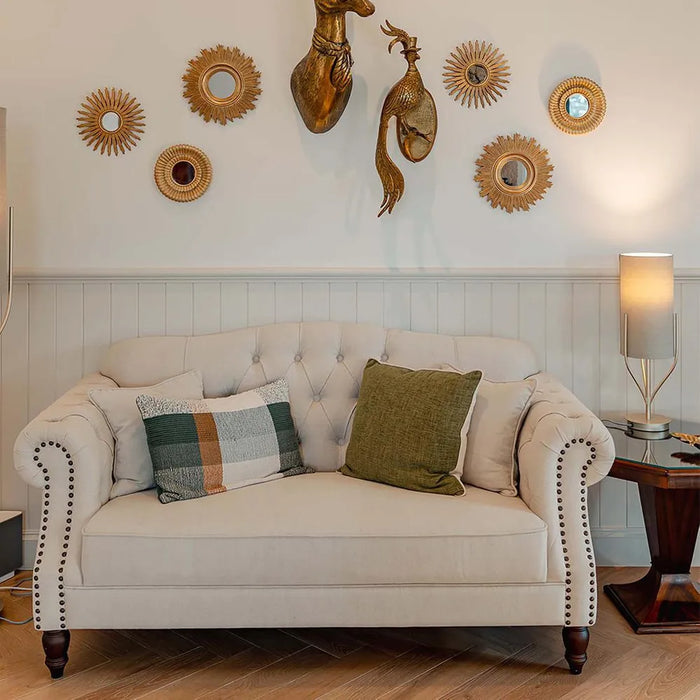 2 Seater Beige Vaucluse Buttoned Sofa