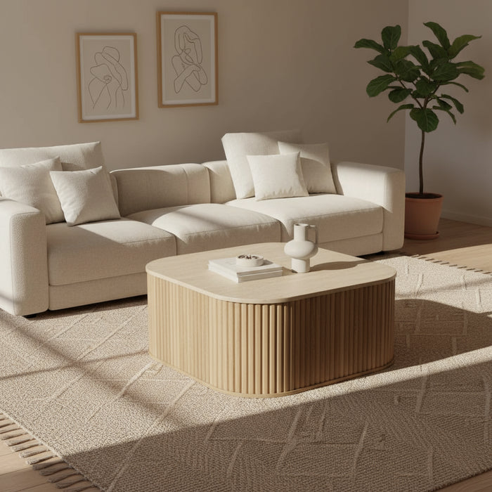 Travertine Stone Top Square Coffee Table - 90cm
