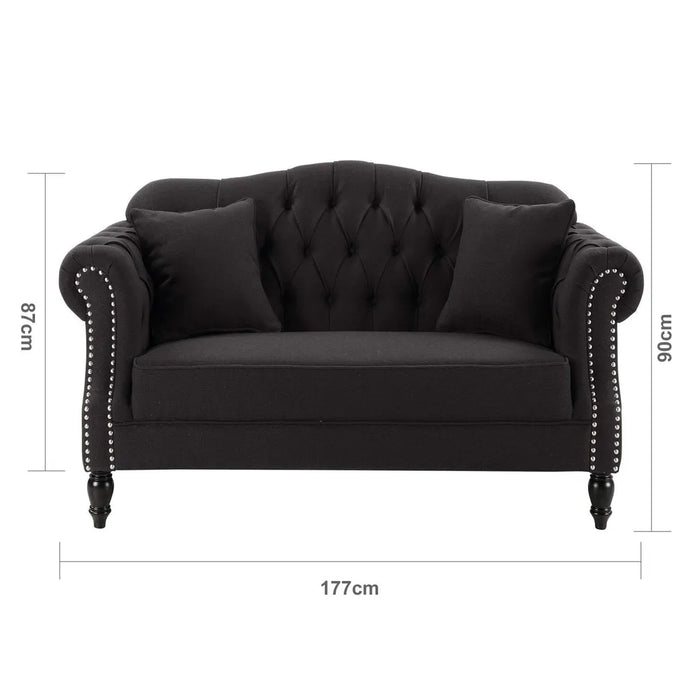 2 Seater Charcoal Vaucluse Buttoned Sofa
