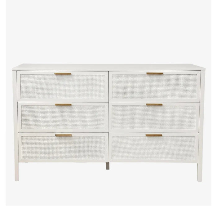 Santorini Hamptons 1.4m 6 Drawer Cabinet - White