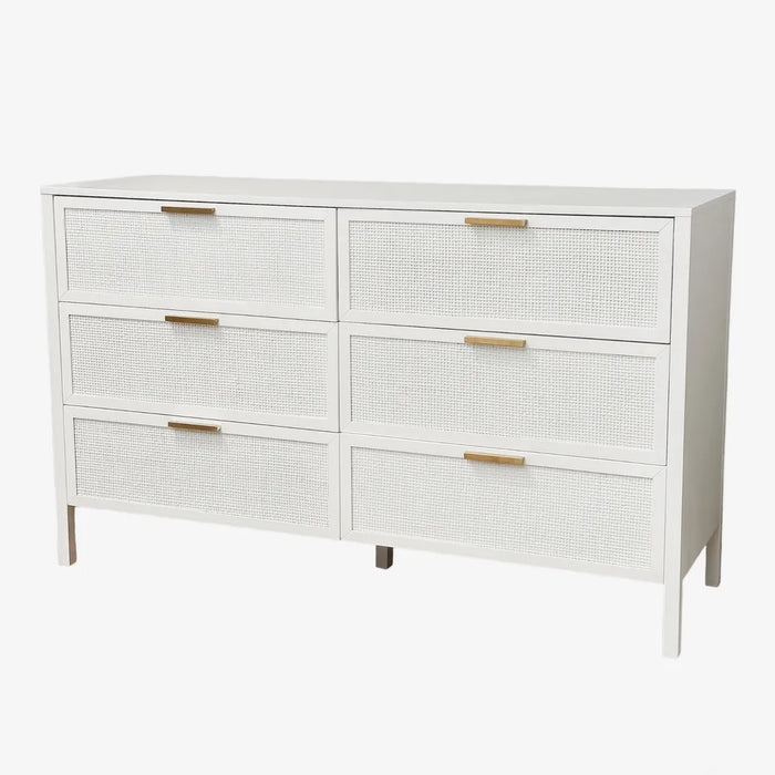 Santorini Hamptons 1.4m 6 Drawer Cabinet - White