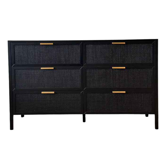 Santorini 1.4m Hamptons 6 Drawer Cabinet - Black