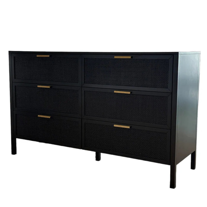 Santorini 1.4m Hamptons 6 Drawer Cabinet - Black