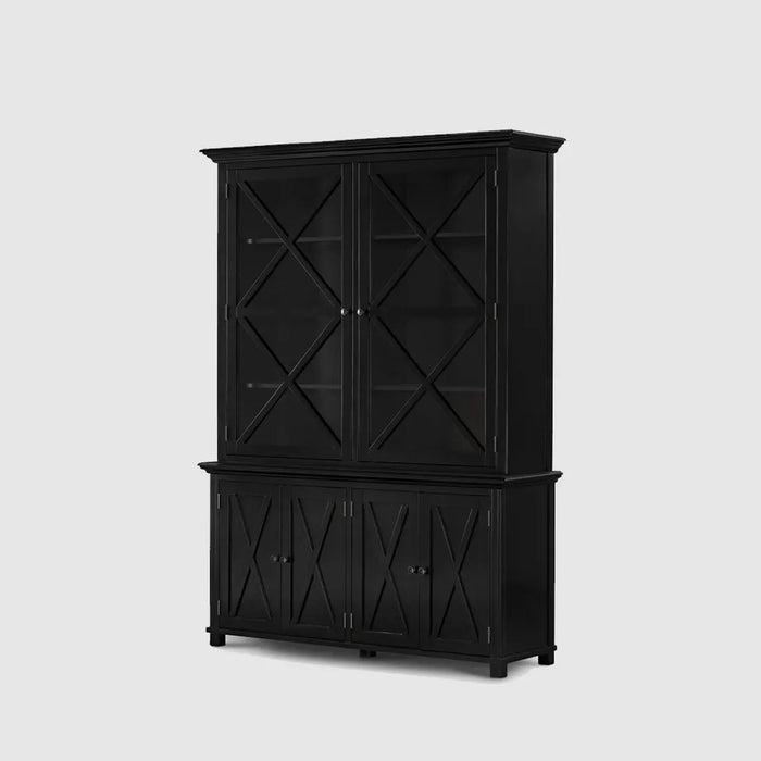 Sorrento Large Glass Door Hamptons Cabinet Black