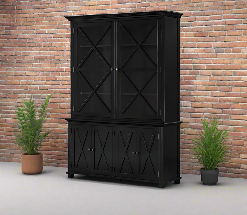 Sorrento Large Glass Door Hamptons Cabinet Black