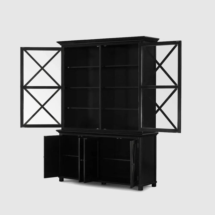 Sorrento Large Glass Door Hamptons Cabinet Black