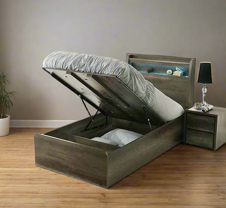 Charcoal Metura Gas Lift Storage Bed Frame - Options: Size