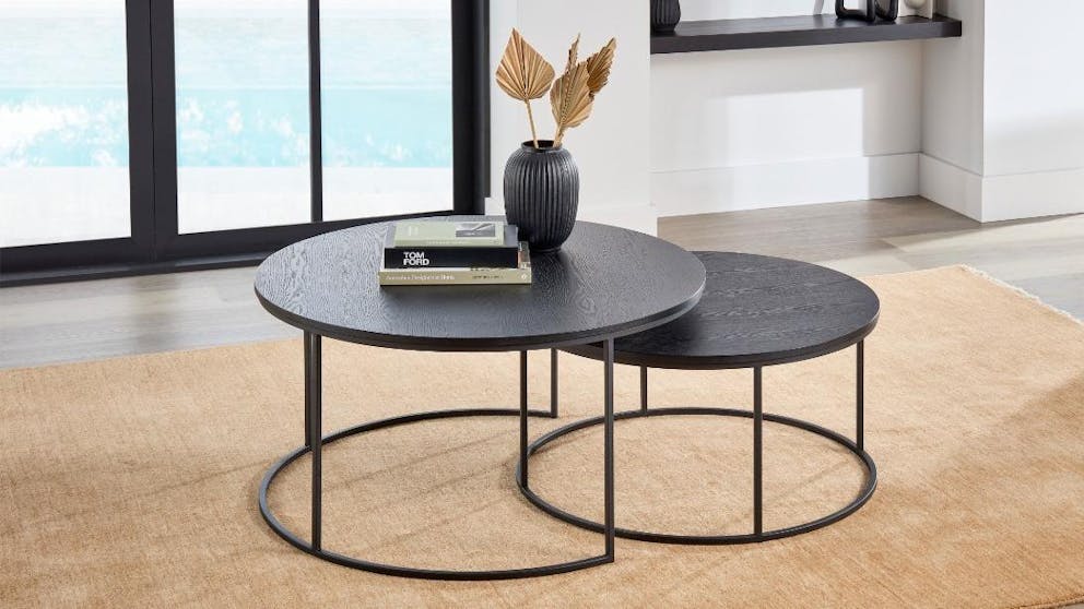 Melvin 2 Pce Round Nested Coffee Table- Black Ash